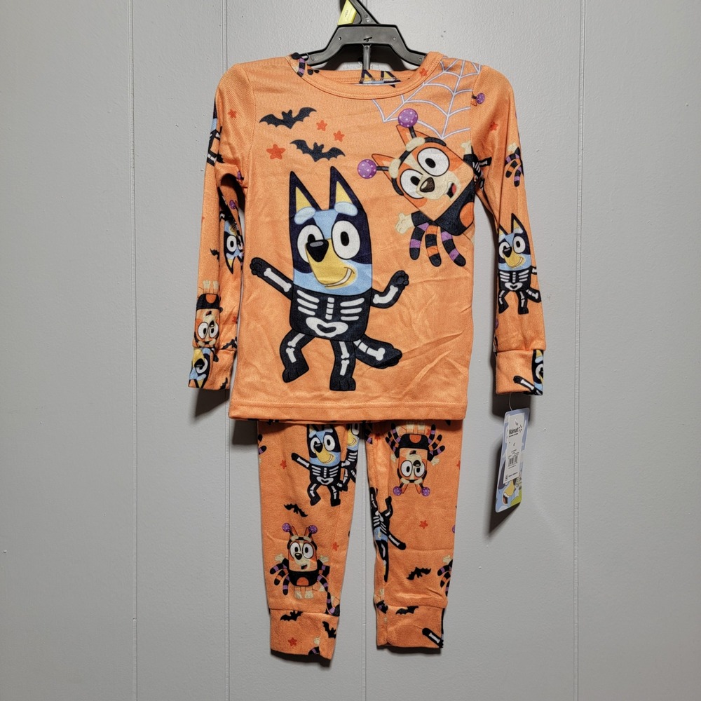 Bluey Halloween Pajamas 2 Piece‎ Set Orange Skeleton Bingo Toddler 4T NWT